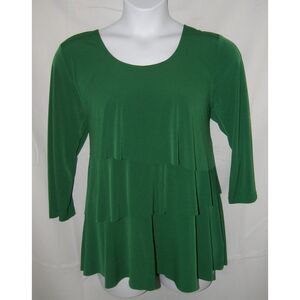 SUSAN GRAVER Green Sz Large Casual Wear Tiered Stretchy Jersey Knit Shirt